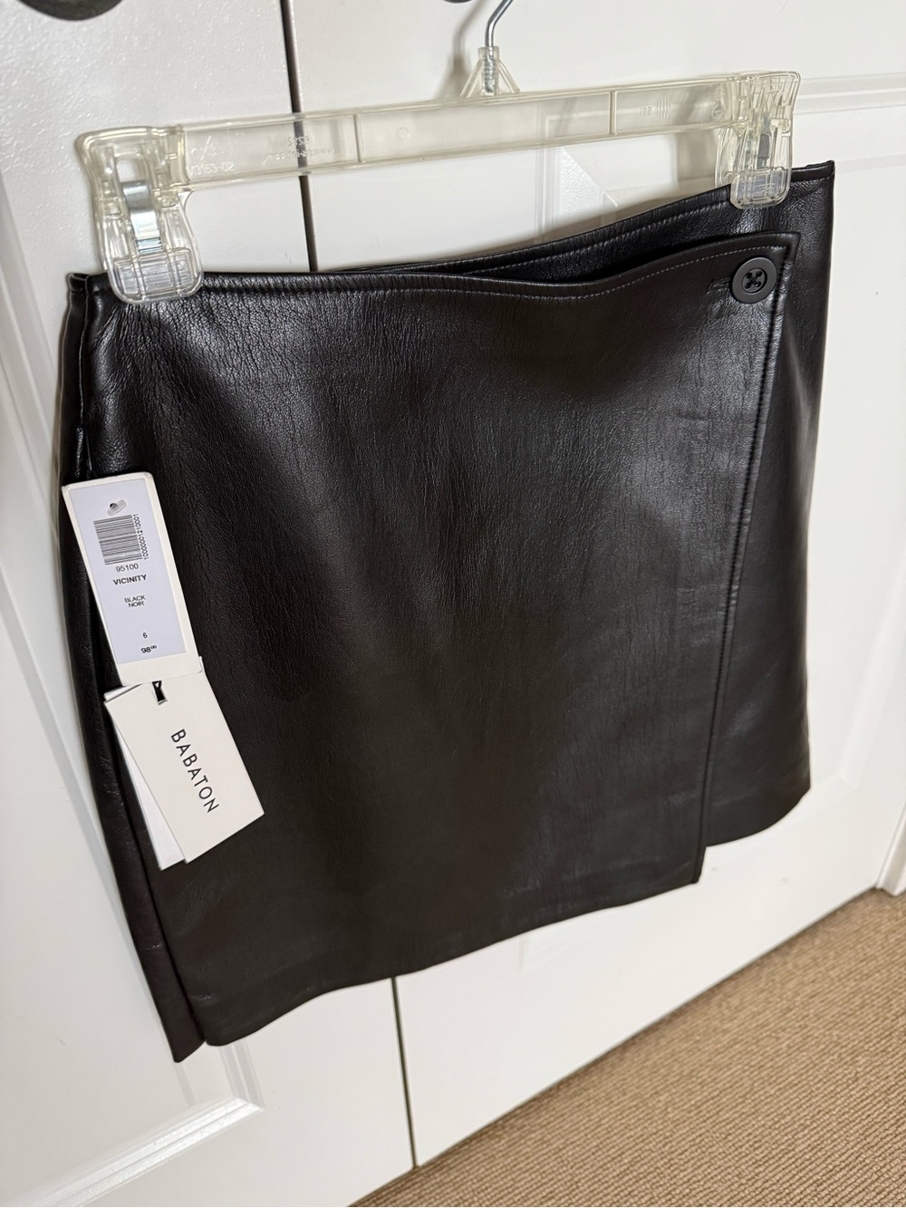 Faux Leather Black Wrap Mini Skirt with Side Button